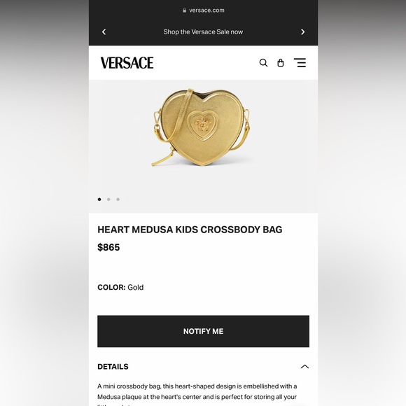 NWT Versace Heart Medusa Crossbody Strap Bag Gold Leather Kids Purse Logo Plaque - Picture 9 of 16